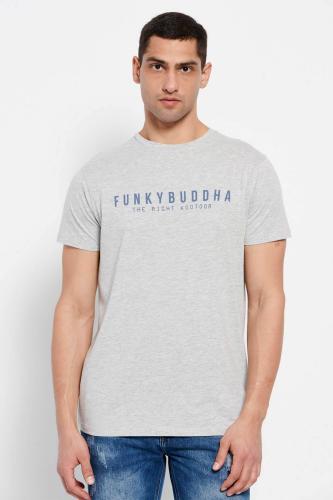 Funky Buddha ανδρικό βαμβακερό T-shirt μονόχρωμο με logo print και patch μπροστά - FBM007-329-04 Γκρι M